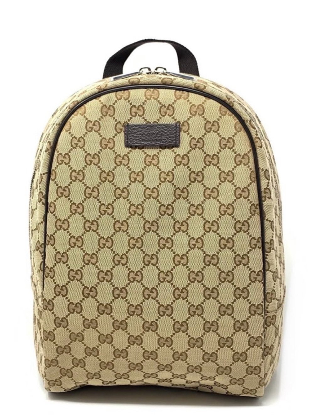 Gucci Tan GG Supreme Canvas Backpack with Brown Trim